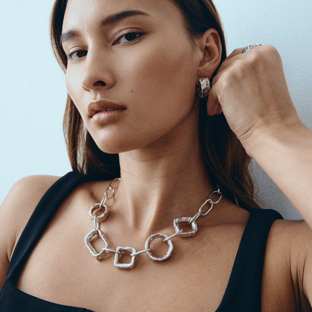 Small Geo Link Chain Necklace Sterling